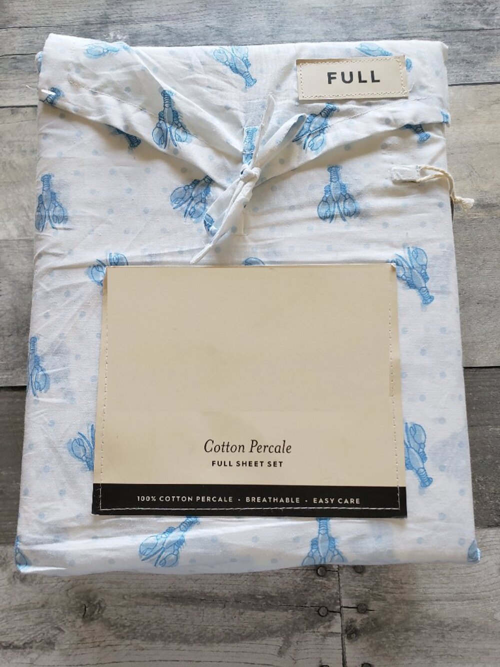 NWT - Laura Ashley Blue Lobster and Dot Cotton Percale Full Sheet Set - Picture 1 of 3